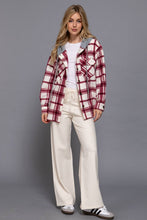 Ivory Wine Long Sleeve Plaid Button Down with Hoodie Fleece Jacket
