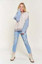 Grey Colorblock Denim Sleeve Sweater