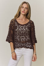 OPEN-KNIT SQUARE CROCHET TOP Rust
