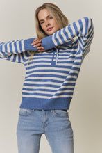 STRIPED KNIT HENLEY SWEATER Blue