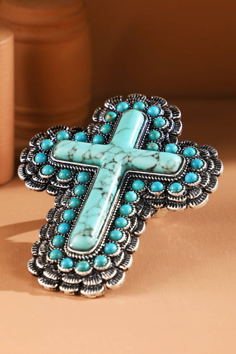 Turquoise Western Hand Stone Cross Ring