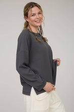 Charcoal Crew Neck Ribbed Long Sleeve Knit Top