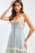 Light Blue Lace Maxi Dress with Layered Ruffle