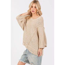 Mushroom Distressed Asym Open Stitch Sage + Fig Sweater