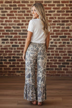 Beige Camo Drawstring Wide Leg Pants