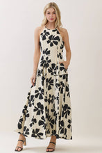 Ivory Floral Print Sleeveless Halter Maxi Dress