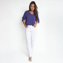Future Dusk Nika Crepe Tied Short Sleeve V-Neck Blouse