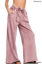 Ash Black Acid Wash Fleece Palazzo Sweatpants With Pockets