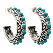 Gemstone Western C Hoop Metal Earrings: Pink
