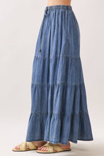 Medium Washed Tencel Tiered Maxi Skirts