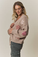 CHUNKY FLORAL CHIC KNIT CARDIGAN- CESW4370: KHAKI / S-M-L(2-2-2)