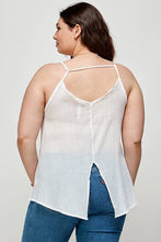White Plus Size Slit Metallic Stripe Back Plus Size Cami