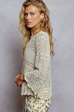 Natural Round neck long sleeve crochet loop patterns regular fit POL top