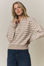 STRIPED KNIT HENLEY SWEATER Blue