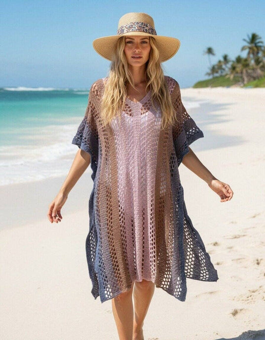 Coffee Grey Ombre Open Knit Crochet Tunic