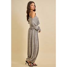 Heather Grey Spring Off Shoulder Knit Jumpsuit with Drape