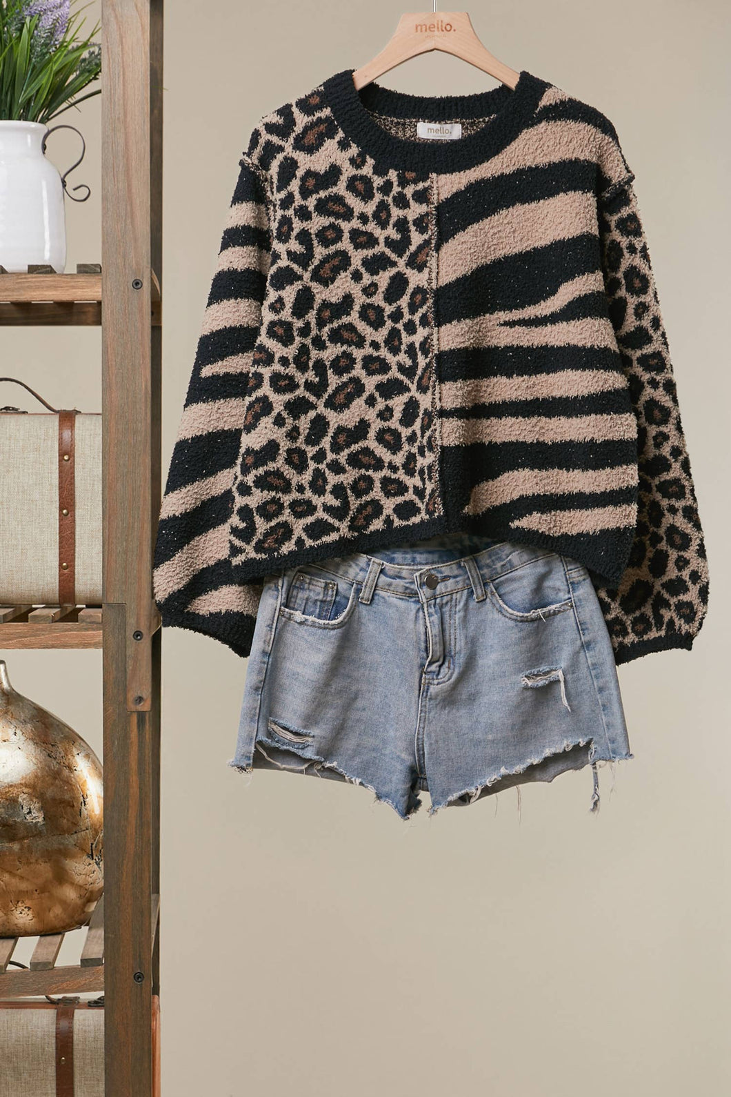 Black Multi Mixed Animal Print Knit Sweater