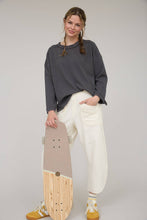 Charcoal Crew Neck Ribbed Long Sleeve Knit Top