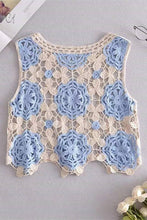 Blue Floral Crochet Sleeveless Knit Vest