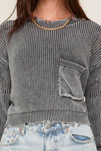 Charcoal Cropped Mineral Wash Distressed Sweater