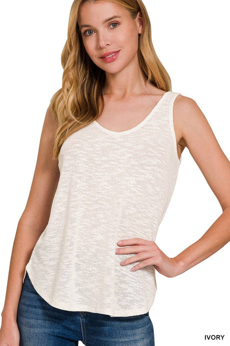 Ivory Sleeveless Double Scoop Neck Tank Top