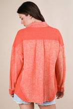 Coral Mineral Washed Oversized Gauze Shacket Jacket