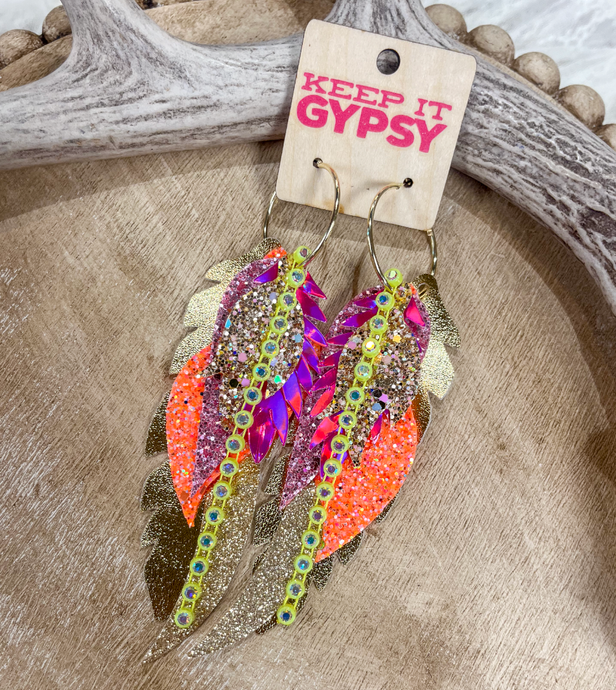 Pink & Gold Feather Earrings