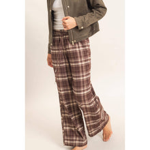 Brown Plaid Wide-Leg Pants