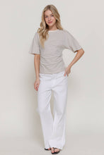 Taupe Black Short Dolman Sleeve Defined Silhouette Stripe Knit Top