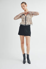 Cream Sheer Embroidered Mesh Peplum Top with Polka Dot Detail