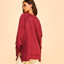 Berry V Neck Pullover Sweatshirt