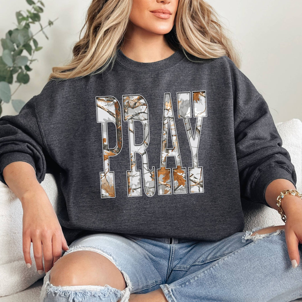 Charcoal Camo Pray Faith Based Christian Sweatshirt