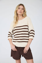 STRIPE TEXTURED KNIT HALF SLEEVE KNIT SWEATER (PRE-ORDER): NAVY
