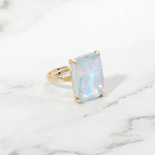 Opal Pink Bold Emerald Cut Stone Cluster Accent Adjustable Ring