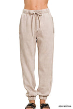 Light Olive Acid Wash Fleece Sweatpants With Pockets