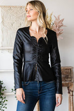 Black Long Sleeves 2Way Zipper Front Peplum Jacket