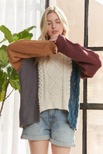 Beige Long Sleeve Colorblock Knit Sweater