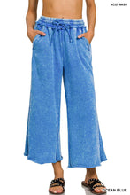 Crop Light Olive Acid Wash Fleece Palazzo Sweatpants With Pockets