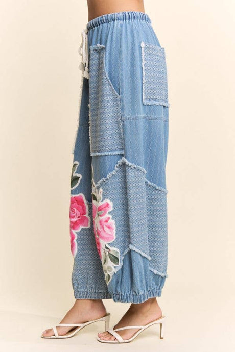 Light Denim Multi Flower Patchwork Davi & Dani Pants