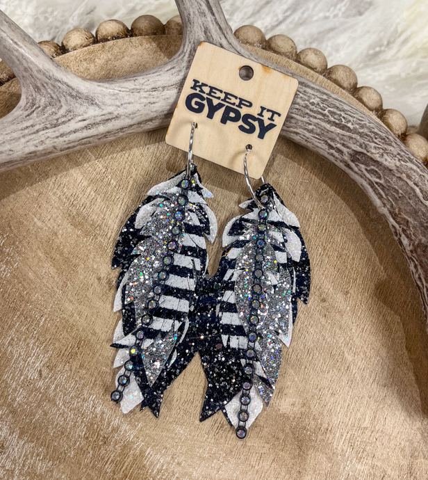 Silver & Black Chain Feather Earrings