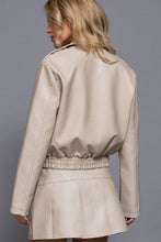 Hazelnut Long Sleeve Wash Effect Faux Leather Jacket
