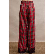 CHRISTMAS PLAID CHECK LACE TRIM WIDE LEG ELASTIC MID RISE PA: RED MULTI / XL