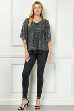 Black Silver Moonlight Hologram Sequin Layered Poncho Blouse