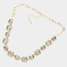 Gold Cushion Square Stone Link Evening Necklace