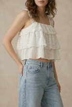 Off White Lace Tiered Crop Mello Top with Lace Straps
