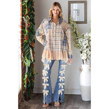Blue washed Ruffle Lace Hem Button Up Plaid Oli+Hali Shirt