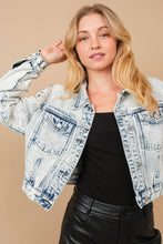Light Wash Acid Washed Shoulder Beading Denim Jacket