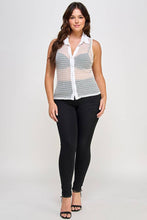 White Plus Size Collared Mesh Smock Glitter Button Down Top
