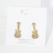 Gold Crystal Stone Paved Guitar Stud Earrings