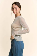 Cream Sheer Rhinestone Long Sleeve DD Mesh Top